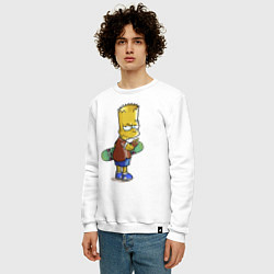 Свитшот хлопковый мужской Барт Симпсон со скейтбордом - жест, цвет: белый — фото 2
