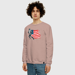 Свитшот хлопковый мужской Американский футбол с флагом США, цвет: пыльно-розовый — фото 2