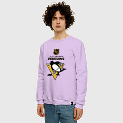 Свитшот хлопковый мужской Питтсбург Пингвинз НХЛ логотип, цвет: лаванда — фото 2