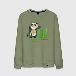 Свитшот хлопковый мужской DJ панда я люблю музыку, цвет: авокадо