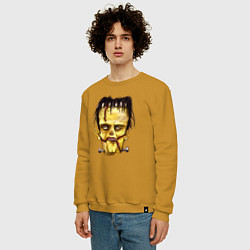 Свитшот хлопковый мужской Франкенштейн желтый зомби, цвет: горчичный — фото 2