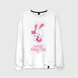 Свитшот хлопковый мужской Cute bunny, merry Christmas, цвет: белый