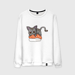 Свитшот хлопковый мужской Sushi cat, цвет: белый