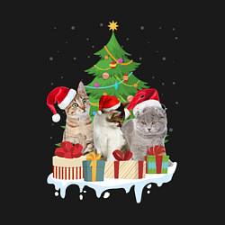 Свитшот хлопковый мужской Коты и елка с подарками, цвет: черный — фото 2