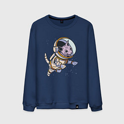 Свитшот хлопковый мужской Кот сфинкс космонавт, цвет: тёмно-синий