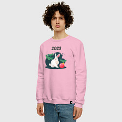 Свитшот хлопковый мужской Новогодний кролик 2023, цвет: светло-розовый — фото 2