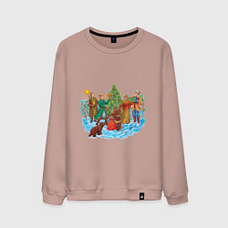 Свитшот хлопковый мужской Новый год палех, цвет: пыльно-розовый