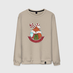 Свитшот хлопковый мужской Merry christmas fox, цвет: миндальный