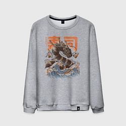 Свитшот хлопковый мужской Суши дракон Канагавы, цвет: меланж
