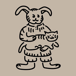 Свитшот хлопковый мужской Кролик гладит кота, цвет: миндальный — фото 2