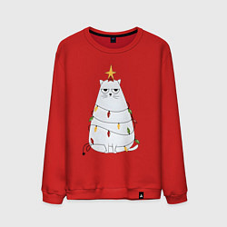 Свитшот хлопковый мужской Кот-ёлка, цвет: красный