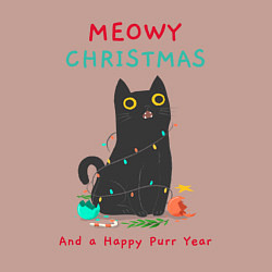 Свитшот хлопковый мужской Meowy Christmas and a happy purr year, цвет: пыльно-розовый — фото 2