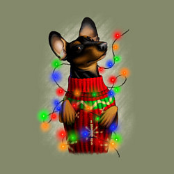 Свитшот хлопковый мужской Новогодняя такса, цвет: авокадо — фото 2