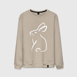 Свитшот хлопковый мужской Кролик нарисованный японской кистью, цвет: миндальный
