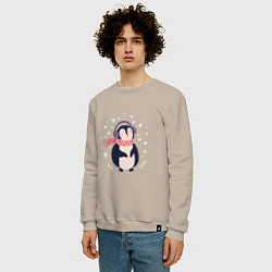 Свитшот хлопковый мужской Забавный пингвин, цвет: миндальный — фото 2