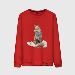 Свитшот хлопковый мужской Лисица в сугробах, цвет: красный