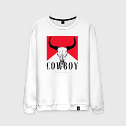 Свитшот хлопковый мужской Череп буйвола:Cowboy, цвет: белый
