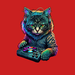 Свитшот хлопковый мужской Кот диджей, цвет: красный — фото 2