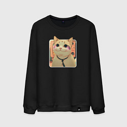 Свитшот хлопковый мужской Cat smiling meme art, цвет: черный