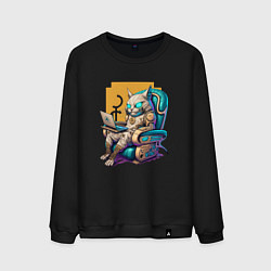 Свитшот хлопковый мужской Кот геймер в кресле, цвет: черный