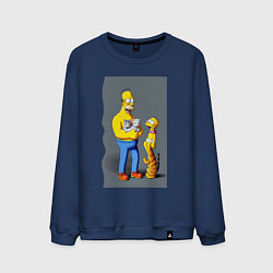 Свитшот хлопковый мужской Homer Simpson and cats - нейросеть арт, цвет: тёмно-синий