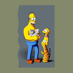 Свитшот хлопковый мужской Homer Simpson and cats - нейросеть арт, цвет: авокадо — фото 2