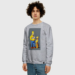 Свитшот хлопковый мужской Homer Simpson and cats - нейросеть арт, цвет: меланж — фото 2