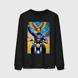Свитшот хлопковый мужской Arnold Schwarzenegger on a cool motorcycle - neura, цвет: черный