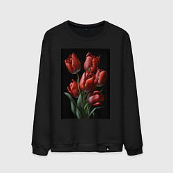 Свитшот хлопковый мужской Букет тюльпанов, цвет: черный