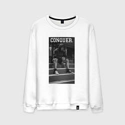 Свитшот хлопковый мужской Cbum conquer Крис Бамстед, цвет: белый