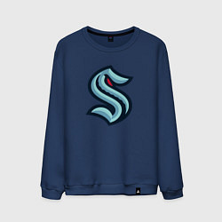 Свитшот хлопковый мужской Сиэтл Кракен логотип, цвет: тёмно-синий