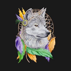 Свитшот хлопковый мужской Волк шаман, цвет: черный — фото 2