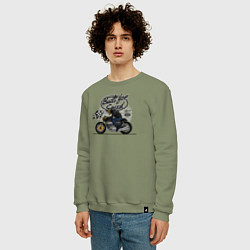 Свитшот хлопковый мужской Мотогонки мотоциклист, цвет: авокадо — фото 2