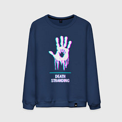 Свитшот хлопковый мужской Death Stranding в стиле glitch и баги графики, цвет: тёмно-синий