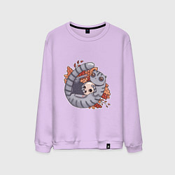 Свитшот хлопковый мужской Осенний котик-енотик, цвет: лаванда