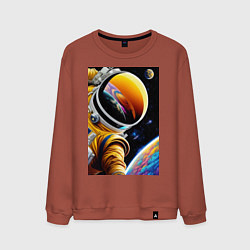 Свитшот хлопковый мужской Космонавт на орбите, цвет: кирпичный