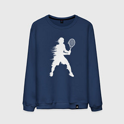 Свитшот хлопковый мужской Белый силуэт теннисиста, цвет: тёмно-синий