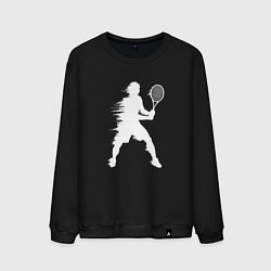 Свитшот хлопковый мужской Белый силуэт теннисиста, цвет: черный
