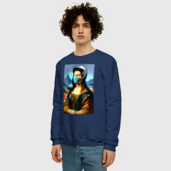 Свитшот хлопковый мужской Mona Lisa - cyberpunk - neural network, цвет: тёмно-синий — фото 2