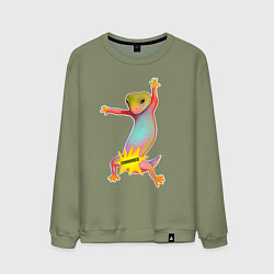 Свитшот хлопковый мужской Веселая ящерица цензура, цвет: авокадо