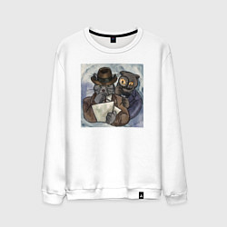 Свитшот хлопковый мужской Котики детективы, цвет: белый