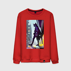 Свитшот хлопковый мужской Чёрный котяра на своём районе - Бронкс, цвет: красный
