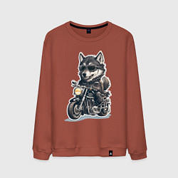 Свитшот хлопковый мужской Волчья сила на двух колесах, цвет: кирпичный