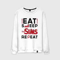 Свитшот хлопковый мужской Надпись: eat sleep The Sims repeat, цвет: белый