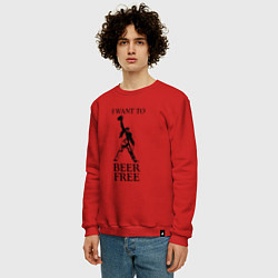 Свитшот хлопковый мужской I want to beer free, Queen, цвет: красный — фото 2