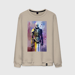 Свитшот хлопковый мужской Cyber skeleton - watercolor - sketch, цвет: миндальный