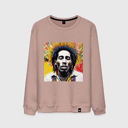 Свитшот хлопковый мужской Арт Граффити Боб Марли, цвет: пыльно-розовый