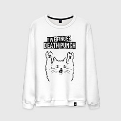 Свитшот хлопковый мужской Five Finger Death Punch - rock cat, цвет: белый