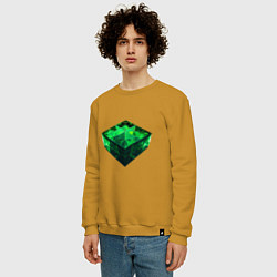 Свитшот хлопковый мужской Куб из зелёного кристалла, цвет: горчичный — фото 2