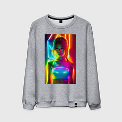 Свитшот хлопковый мужской Japanese girl - neon glow - neural network, цвет: меланж